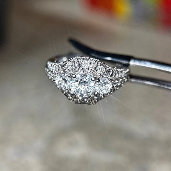 Art Deco Style 925 Silver Cz Ring - Picture 3 of 10